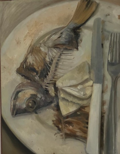 Dino Consalvo Bream Feast 2018 oil on ply 81 x 61.5cm framed $1000.00